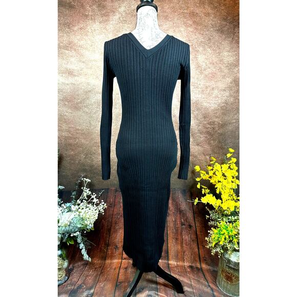 LITA By Ciara Icon Rib V Neck Cardigan Button Front Midi Dress Black M - Picture 12 of 16